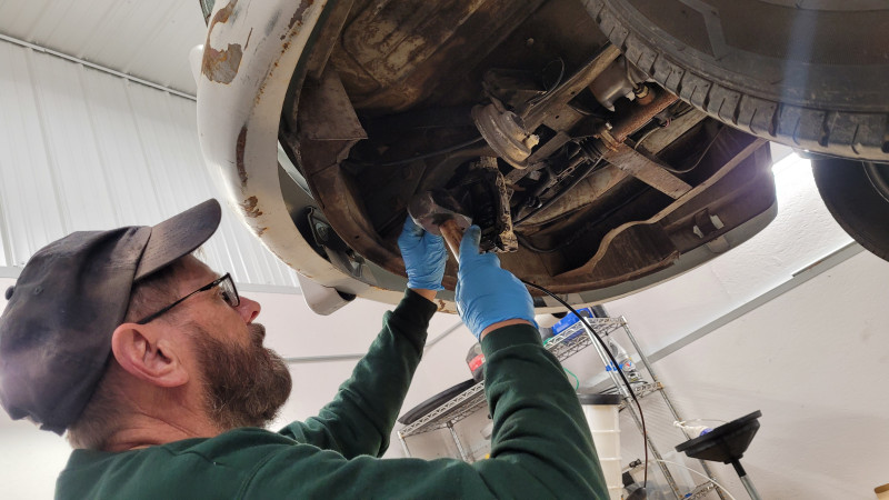 Same thing with the steering box, here he's driving in the bushings.