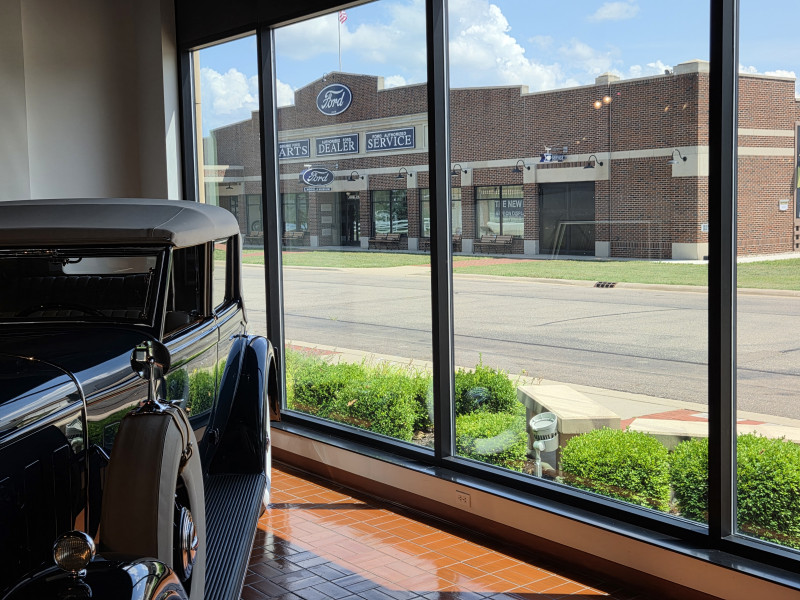 View from the Franklin dealership to the Ford dealership, everything inside is authentic down to the parts department.