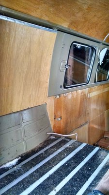 Empty bus... so much room! Notice color difference in clear coat where it is exposed and where it is concealed