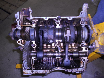 Left half (still attached to engine stand).